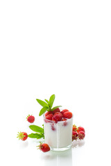 sweet homemade yogurt with fresh ripe strawberries
