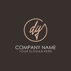 DY initials signature logo. Handwritten vector logo template connected to a circle. Hand drawn Calligraphy lettering Vector illustration.
