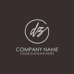 DZ initials signature logo. Handwritten vector logo template connected to a circle. Hand drawn Calligraphy lettering Vector illustration.