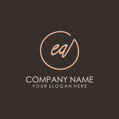 EA initials signature logo. Handwritten vector logo template connected to a circle. Hand drawn Calligraphy lettering Vector illustration.