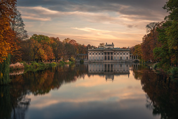 Royal Palace on the Water in Lazienki Park at autumn in Warsaw, Poland