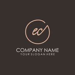 EC initials signature logo. Handwritten vector logo template connected to a circle. Hand drawn Calligraphy lettering Vector illustration.