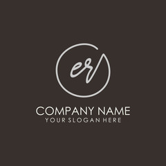 ER initials signature logo. Handwritten vector logo template connected to a circle. Hand drawn Calligraphy lettering Vector illustration.
