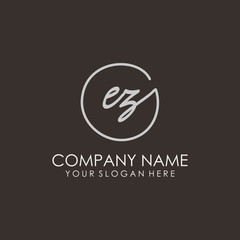 EZ initials signature logo. Handwritten vector logo template connected to a circle. Hand drawn Calligraphy lettering Vector illustration.