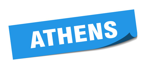 Athens sticker. Athens blue square peeler sign