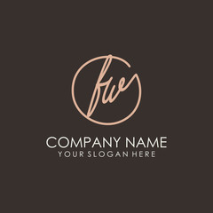 FW initials signature logo. Handwritten vector logo template connected to a circle. Hand drawn Calligraphy lettering Vector illustration.