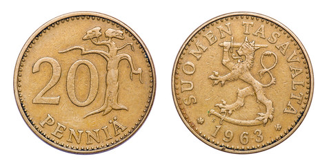 Coin 20 pennies. Finland. 1963