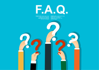 Human hands holding question mark, FAQ in flat design style, vector illustration - obrazy, fototapety, plakaty
