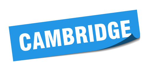 Cambridge sticker. Cambridge blue square peeler sign