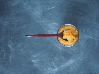 pike river fish roe on dark blue wooden background