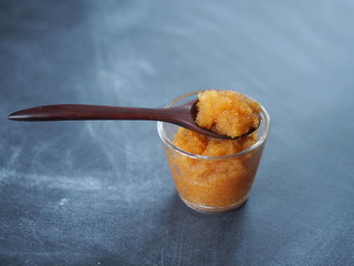 pike river fish roe on dark blue wooden background