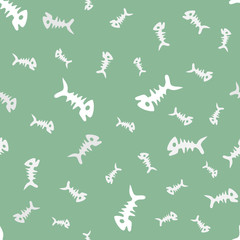 fish bones seamless pattern. doodle dead Fish silhouettes on gray backdrop. cartoon fish Skeleton background. hand drawn fish bone textile pattern design. dead fish repeat