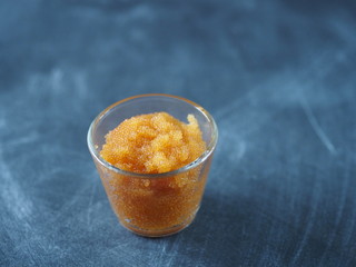pike river fish roe on dark blue wooden background