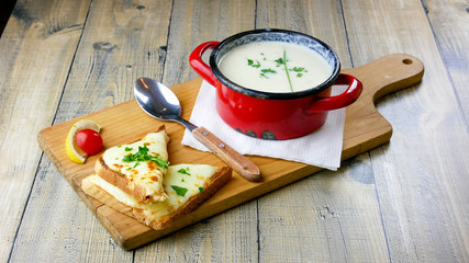Soup on a restaurant table