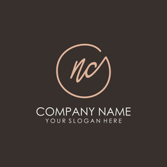NC initials signature logo. Handwritten vector logo template connected to a circle. Hand drawn Calligraphy lettering Vector illustration.