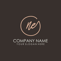 NE initials signature logo. Handwritten vector logo template connected to a circle. Hand drawn Calligraphy lettering Vector illustration.