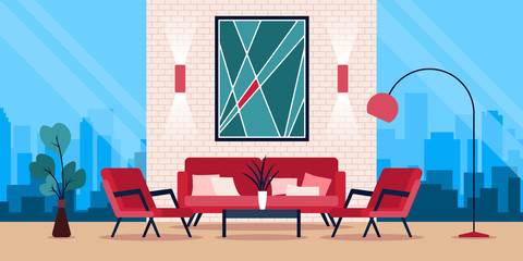 Colourful flat vector illustration of modern interior