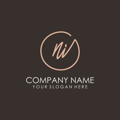 NI initials signature logo. Handwritten vector logo template connected to a circle. Hand drawn Calligraphy lettering Vector illustration.