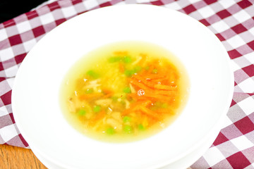 Soup on a restaurant table