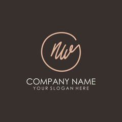 NW initials signature logo. Handwritten vector logo template connected to a circle. Hand drawn Calligraphy lettering Vector illustration.