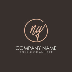 NY initials signature logo. Handwritten vector logo template connected to a circle. Hand drawn Calligraphy lettering Vector illustration.