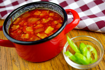 Soup on a restaurant table