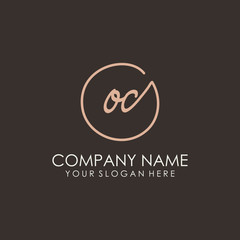OC initials signature logo. Handwritten vector logo template connected to a circle. Hand drawn Calligraphy lettering Vector illustration.