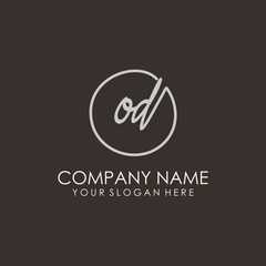 OD initials signature logo. Handwritten vector logo template connected to a circle. Hand drawn Calligraphy lettering Vector illustration.