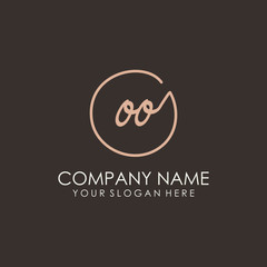 OO initials signature logo. Handwritten vector logo template connected to a circle. Hand drawn Calligraphy lettering Vector illustration.