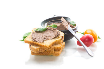 sandwiches with homemade chicken liver pate closeup