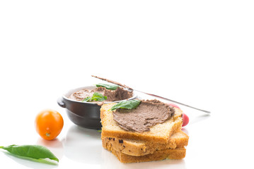 sandwiches with homemade chicken liver pate closeup