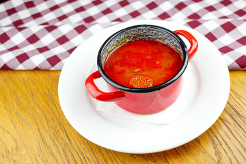 Soup on a restaurant table