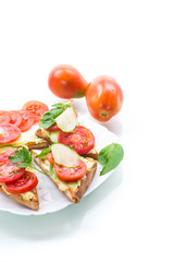 tasty sandwich with curd paste, fresh cucumbers and tomatoes