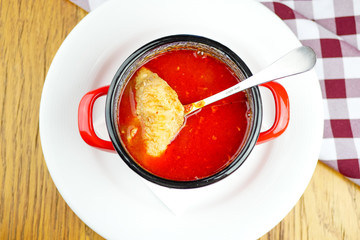 Soup on a restaurant table