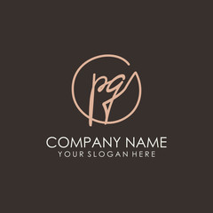 PG initials signature logo. Handwritten vector logo template connected to a circle. Hand drawn Calligraphy lettering Vector illustration.