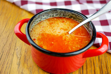 Soup on a restaurant table