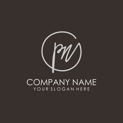 PN initials signature logo. Handwritten vector logo template connected to a circle. Hand drawn Calligraphy lettering Vector illustration.