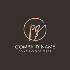 PQ initials signature logo. Handwritten vector logo template connected to a circle. Hand drawn Calligraphy lettering Vector illustration.