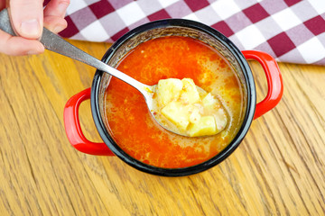 Soup on a restaurant table
