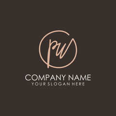 PU initials signature logo. Handwritten vector logo template connected to a circle. Hand drawn Calligraphy lettering Vector illustration.