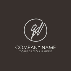 QD initials signature logo. Handwritten vector logo template connected to a circle. Hand drawn Calligraphy lettering Vector illustration.