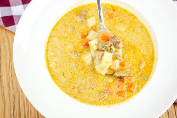 Soup on a restaurant table