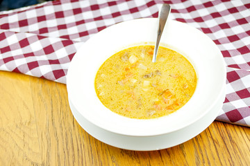 Soup on a restaurant table