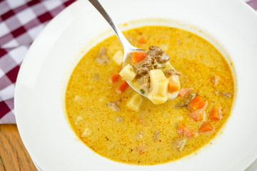 Soup on a restaurant table