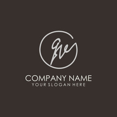QV initials signature logo. Handwritten vector logo template connected to a circle. Hand drawn Calligraphy lettering Vector illustration.