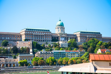 Fototapeta premium The Royal Palace of the Austro-Hungarian, Hapsburg Kings stands high above the city of Budapest in Hungary watching over the city below