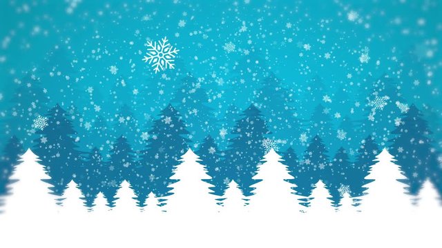Christmas animation background motion graphics (blue theme), with bokeh glittering, particles snowflakes and shine lights. 2021.