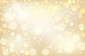 Golden bokeh background. Christmas glowing lights with sparkles. Holiday decorative effect.