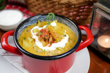 Soup on a restaurant table
