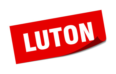 Luton sticker. Luton red square peeler sign